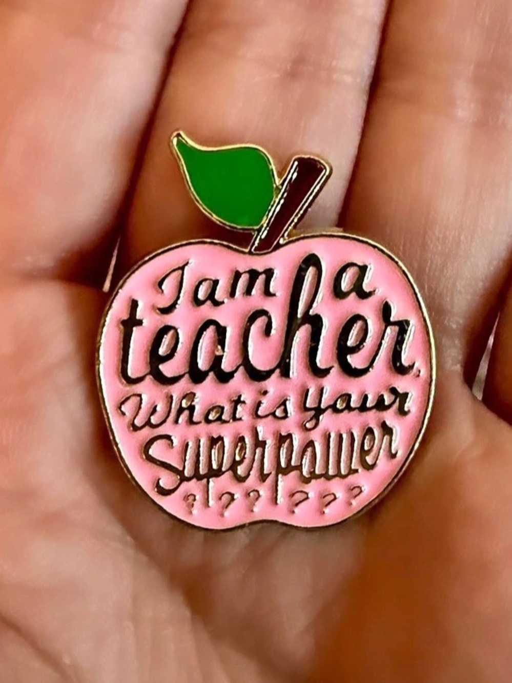 New Teacher "What is your Superpower?" Apple Enamel Lapel Retro Tack Pin Gift
